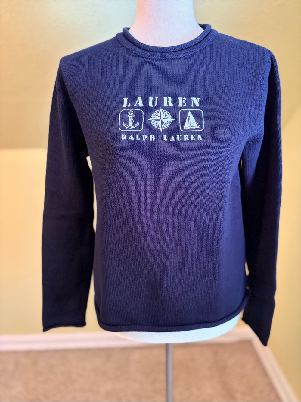 Lauren Ralph Lauren Navy Rollneck Sweater with Nautical Logo Petite Small